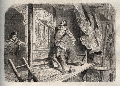 Smrt Jeana Goujona (1510-1562 nebo 1569), zemřel podle legendy v roce 1572, během Svatého Bartoloměje - rytina v „“ Dictionnaire populaire illustrious” - 1864 - Joseph Decembre a Edmond Allonier - od Unknown artist