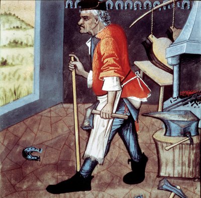 Detailní kovář miniatury z 15. století. Paříž, B.N. od Unknown artist
