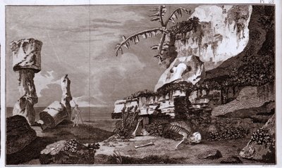 Velikonoční ostrov (Rapa Nui) v Polynésii podle „Viaggi del Capitano Cook“, rytina z 19. století. od Unknown artist