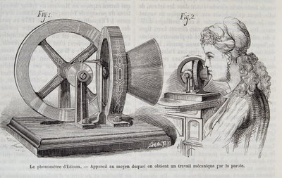 Edisonův fonometr - zařízení, pomocí kterého se získává mechanická práce řečí v „”Přírodě”” 1878. od Unknown artist