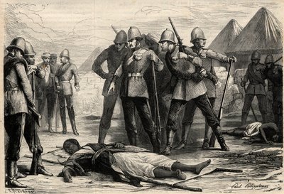 Císař (negus) Etiopie Theodoros II (Tewodros) zemřel 13. dubna 1868 po zajetí Magdaly Angličany, kam se negus stáhl. Gravírování v „“L