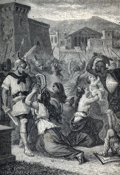 Zásah sabinských žen . Rytina 1884 od Unknown artist