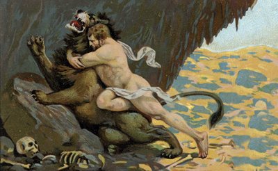 Herkulovy práce: (chromo) Herkules a Lev z Nemee, začátek 20. století od Unknown Artist