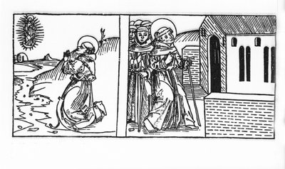 Život svatého Bernarda de Menthon (923 - 1008). Rytina z „Leben der Heiligen - sommerteil“ (Kniha světce) od Jacoba (Jakuba) z Voragine (1228-1298). Lubeck 1488. od Unknown artist