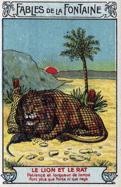 Lev a krysa - Bajky Jean de La Fontaine (1621-95) - Chromolitografie konce 19. století Soukromá sbírka od Unknown artist