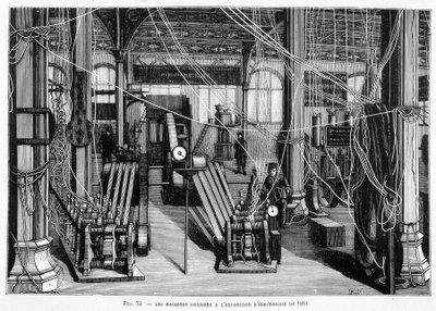 The Machine Grams na výstavě elektřiny v roce 1881 - v „The New Conquests of Science““ od Louise Figuiera. od Unknown artist