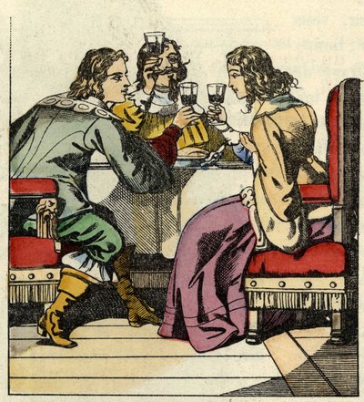 Markýz z Carabasu zve princeznu a krále na jídlo do zámku. Ilustrace příběhu „The cat botte“ od Charlese Perraulta od Unknown artist