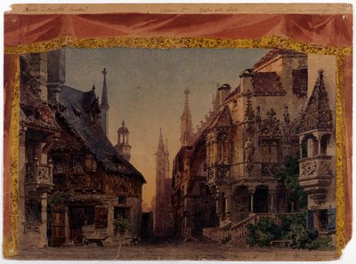 Meistersinger von Nurnberg (Les Maitres Chanteurs de Nuremberg), WWV 96, opera Richarda Wagnera vytvořená v roce 1868. Scénografie Ferrario pro La Scala v Miláně od Unknown artist
