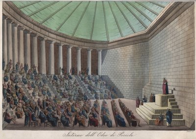 Odeon z Athén nebo Odeon z Pericles v Aténách - rytina z „“ Zvyků a tradic všech národů vesmíru. Tedy Dějiny vlády, zákonů, milicí, náboženství všech národů od nejvzdálenějších dob až po současnost „1 od Unknown artist