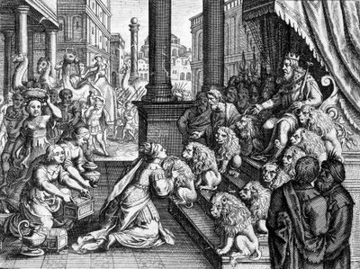 Královna ze Sáby před králem Šalamounem - rytina z bible ze 17. století od Unknown artist
