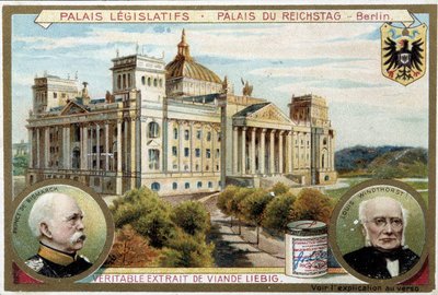 Palác Reichstag v Berlíně a portréty Bismarcka a Windthorsta - Reklamní značka Liébig, v.1900 od Unknown artist