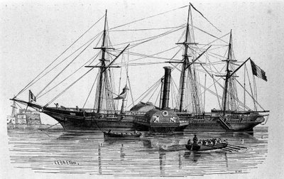 Sfinga, první parník francouzského námořnictva postavený v roce 1830. Rytina z 19. století. od Unknown artist