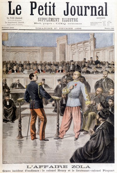 Případ Zola: vážný incident slyšení mezi plukovníkem Hubertem Henrym (1846-1898) a podplukovníkem Georgesem Picquartem (1854-1914) - v „“Le Petite Journal““ ze dne 27.2.1898 od Unknown artist