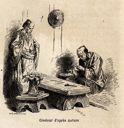 Sekáč po přírodě. Rytina k ilustraci plavby do Japonska v letech 1863-1864 od Aime Humberta, ministra Švýcarské konfederace, v „Le tour du monde, nouveau journal des voyages“, vydaném pod vedením Edouarda Chartona od Unknown artist