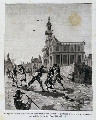 Agenti byli umístěni na Pont Neuf, aby zastavili ty, kteří nemohli ospravedlnit své právo. od Unknown artist