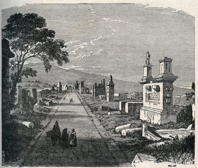 Starověká cesta Appian, via appia překračující pontinské bažiny (Agro pontino) poblíž Říma. Rytina 19. století. od Unknown artist