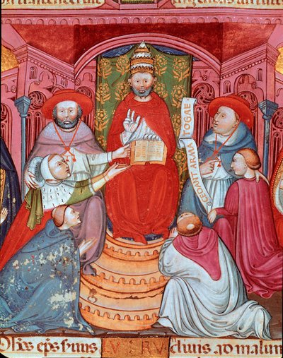 Antipapež Klement VII (Robert de Geneve) (1342-1394) vyhlašující své zákony“ od Unknown artist