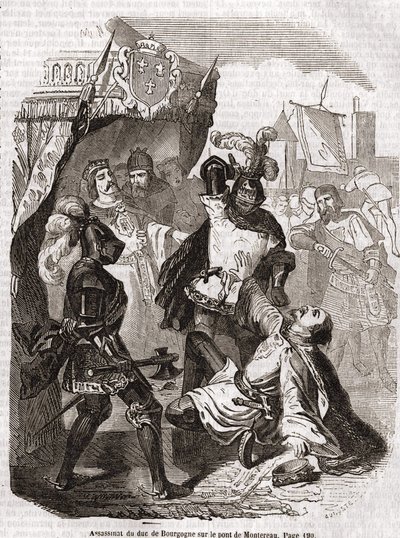 Atentát na vévodu z Burgundska (Jean sans peur) na mostě Montereau - v „Histoire de France“ “od Anquetila, Paříž od Unknown artist
