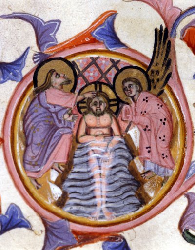 Křest Krista v Jordánu od svatého Jana Křtitele - podle zmenšeniny rukopisu ze 14. století. od Unknown artist