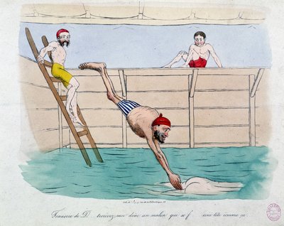 Lázně: karikatura veřejných lázní (bazénů) v Paříži - 19. století, Carnavalet. od Unknown artist