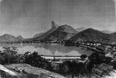 Zátoka Rio de Janeiro v Brazílii. V pozadí „Sugar Bread“. Rytina do „“Le Journal de la jeunesse““ od Unknown artist