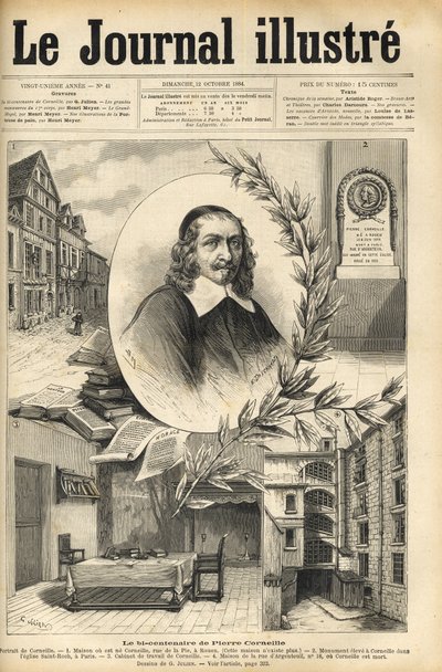 Dvousté výročí Pierra Corneille - Le bicentenaire de Pierre Corneille - rytina v „Le journal illustrious““ z roku 1884 od Unknown artist