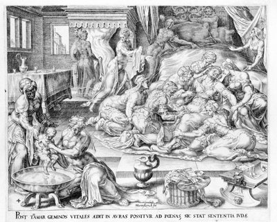 Narození Thamara. 17. století, rytina Antonia Blocklause. od Unknown artist