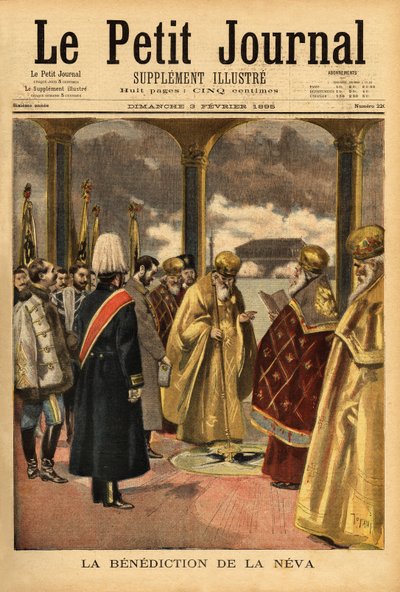 Požehnání Něvy, ruská tradice, která se každoročně koná v Petrohradě během Zjevení Páně. Rytina v „“ Le petit journal““ 3/02/1895. Selva sbírka. od Unknown artist