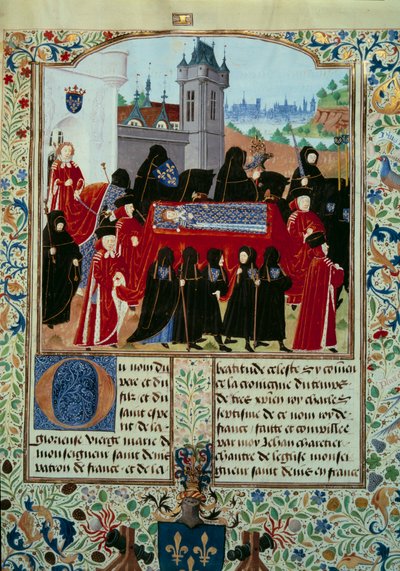 Tělo zesnulého krále Karla VI. (1368-1422) je odneseno, za průvodem nový král Karel VII. (1403-1461) Miniatura z 22. 10. 1422 z rukopisu „“ Letopisy Karla VII.““ (Ms. fr. 2691) od Jeana Chartiera od Unknown artist