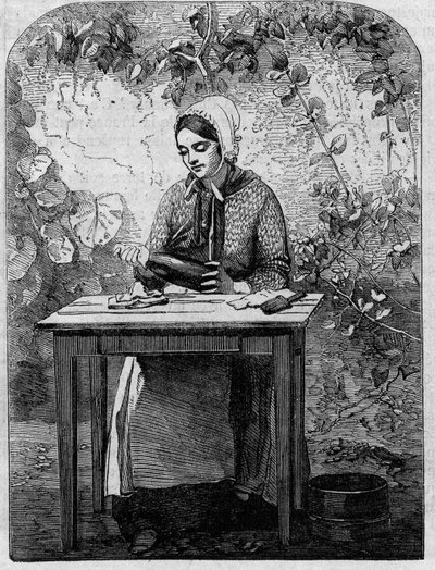 Stáčení šampaňského vína. Rytina z roku 1864. od Unknown artist