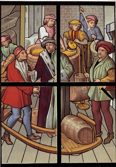 Sládci. Litografie z vitráže katedrály Tournai z 15. století. 19. století. Paříž, dekorativní umění od Unknown artist