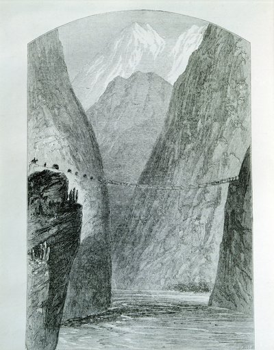 Most přes řeku Apurimac, rytina. Peru od Unknown artist