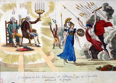 Století Lumierů: filozofové Jean Jacques Rousseau a Voltaire, od minulosti do minulosti, osvětlují lidi - alegorie od Unknown artist