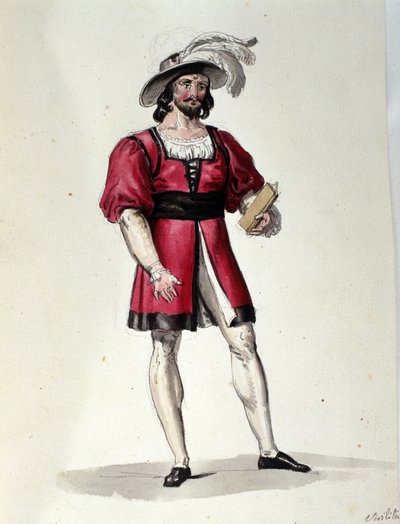 Postava interpretující virilitu v baletu „Il noce di Benevento““ rakouského skladatele Franze Xavera Sussmayra (1766-1803). Ilustrace 19. století od Unknown artist