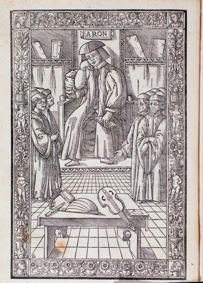 Skladatel a hudební teoretik Pietro Aaron jako židle mezi jeho studenty. Ilustrace z Toscanella v musica od Unknown artist