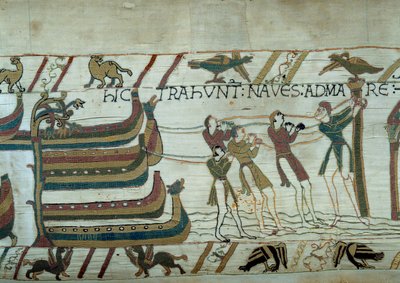Dobytí Anglie armádou vévody z Normandie Viléma Dobyvatele (1027-1087): sotva postavené lodě jsou vypuštěny na moře Detail tapisérie z Bayeux nebo výšivka královny Mathildy od Unknown artist