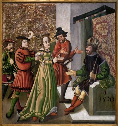 Rozhovor (disputatio) mezi svatou Kateřinou a filozofy. Citát svaté Kateřiny. Anonymní malování od Unknown artist