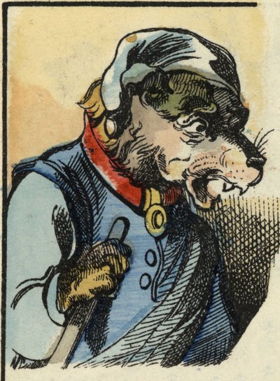 Pes Medor. Ilustrace příběhu „Bon medor a malý Chevrette““. V „“ Pohádky z domova pro nejmenší““. Anonymní rytina 19. století. od Unknown artist