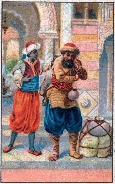 Oprava dveří. Nádherná dobrodružství Sindibáda (Sindibáda) námořníka. Populární příběh 1001 nocí (tisíc a jedna noc). Chromolitografie konce 19. století. od Unknown artist