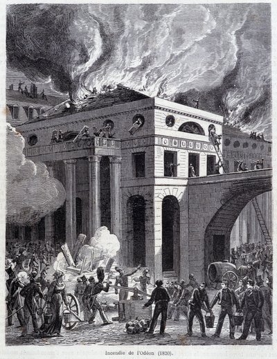 Požár Odeonu (1820) - rytina, konec 19. století od Unknown artist