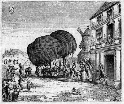 První aerostat prodloužil bratři Robertové před hradem prince z Ghistelles 19. září od Unknown artist