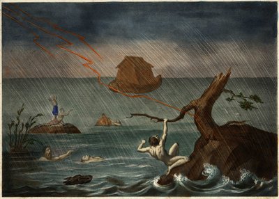 Potopa s Noemovou archou v dálce. Anonymní rytina z poloviny 19. století. od Unknown artist