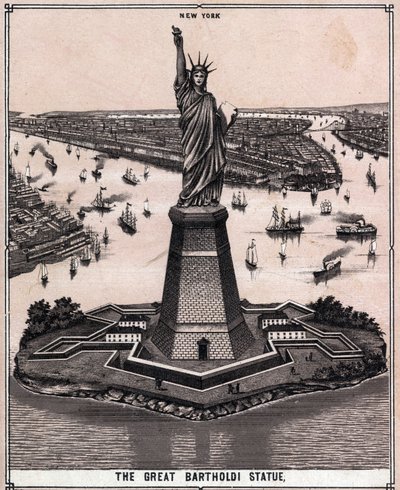 Velká socha Bartholdiho v New Yorku, USA v „Svět ilustruje 168 pohledů““ Nedatováno (konec 19. století) od Unknown artist