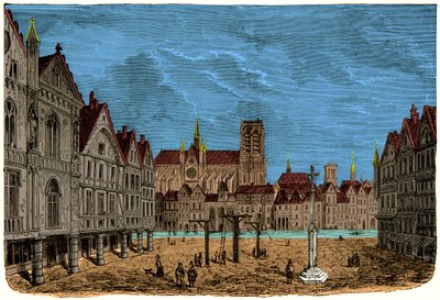 Dům se sloupy nebo dům dauphina, bývalý a první městský hotel Paříže ve středověku, rytina 19. století od Unknown artist