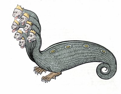 Hydra se sedmi hlavami je vodní had s tělem psa. od Unknown artist
