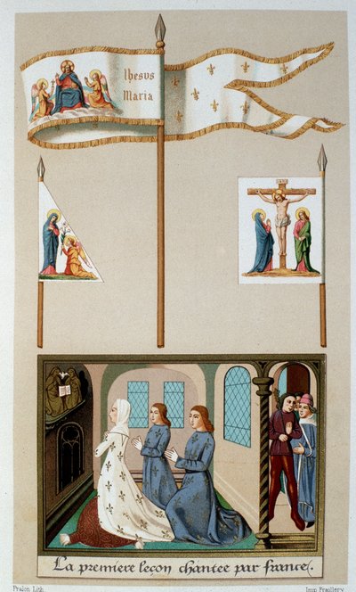 Insignie Johanky z Arku a alegorie Francie v modlitbě - v „“ Jeanne d