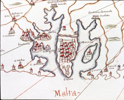 Ostrov Malta s pevností St. Elmo (Detail Portulan de Castellini od Unknown artist