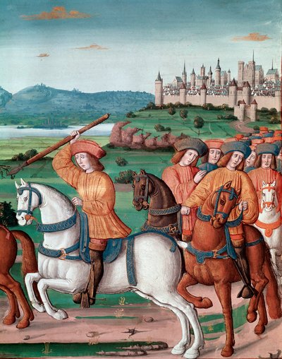 Šílenství Karla VI. (1368 - 1422). srpna 1392 začal v lese Le Mans zažívat útoky zuřivého šílenství: křičel na zradu, zaútočil na vlastní skupinu a zabil čtyři miniaturní lidi z „“ Chronicles de Enguerrand de Mo. od Unknown artist
