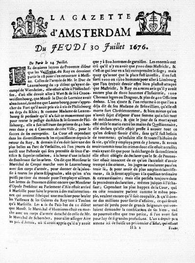 Hlavní stránka „The Amsterdam Gazette“ ve čtvrtek 30. července od Unknown artist