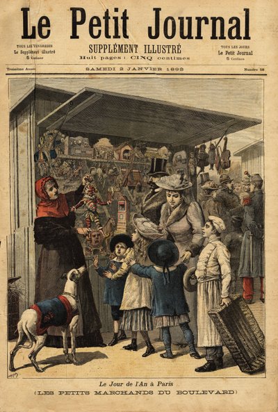 Obchodníci a jejich bulvár zobrazuje v den v roce v Paříži. Rytina v „“ Le petit journal“ 2/01/1892. Selva sbírka. od Unknown artist